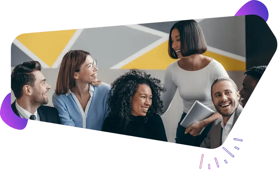 Team of colleagues collaborating in office, supporting co-design, stakeholder involvement, and strategic communication.